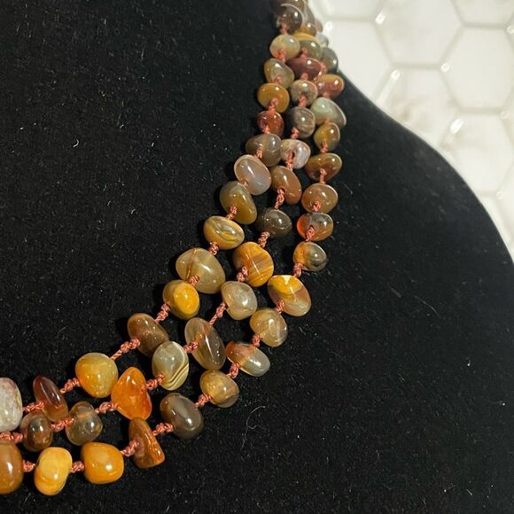 Elegant Multi-Strand Amber, Chaceldony, and Carnelian 3 Strand Necklace - Picture 4 of 5